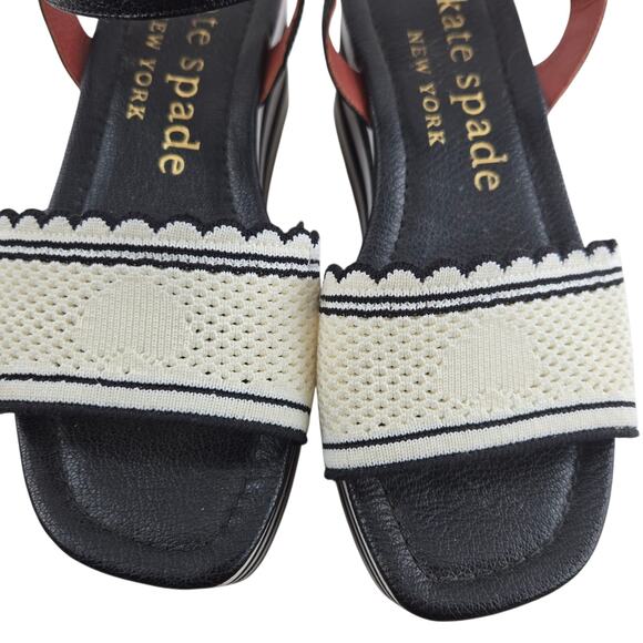 Kate Spade High Rise Spade Platform Wedge Sandals 6 B Black White Striped Preppy - Picture 6 of 14